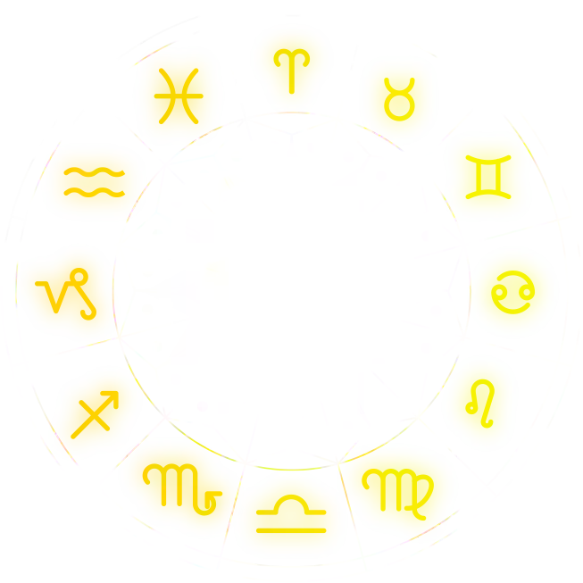 yellow zodiac wheel with astrological signs for spiritual guidance